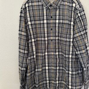 L.L. Bean Black and White Plaid Shirt with Yellow Accents